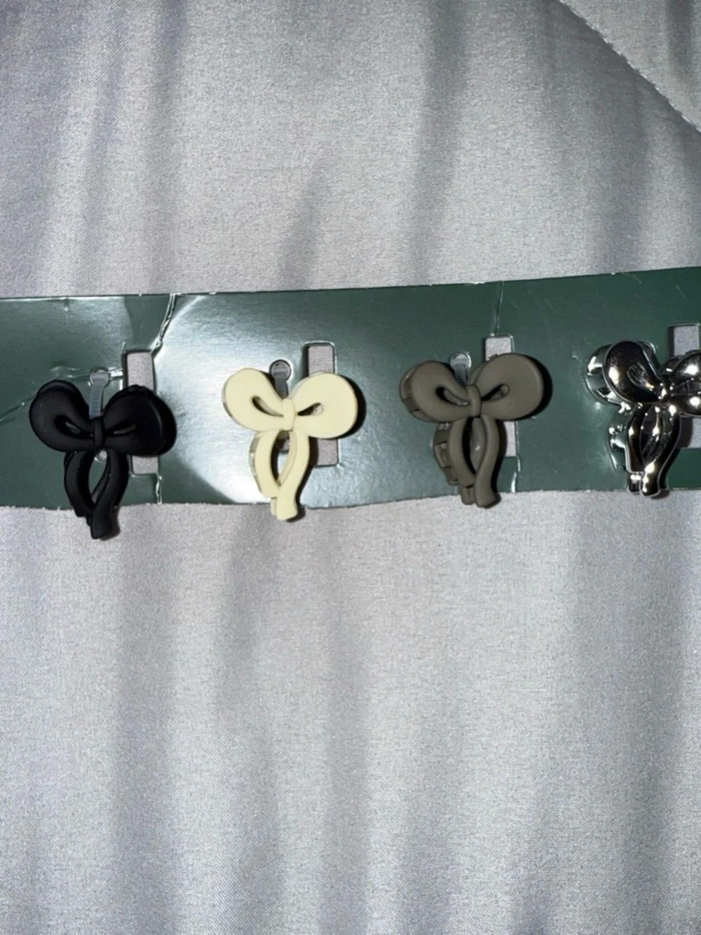 Bow Hair Clip Set - Black, Gray, Cream, Silver